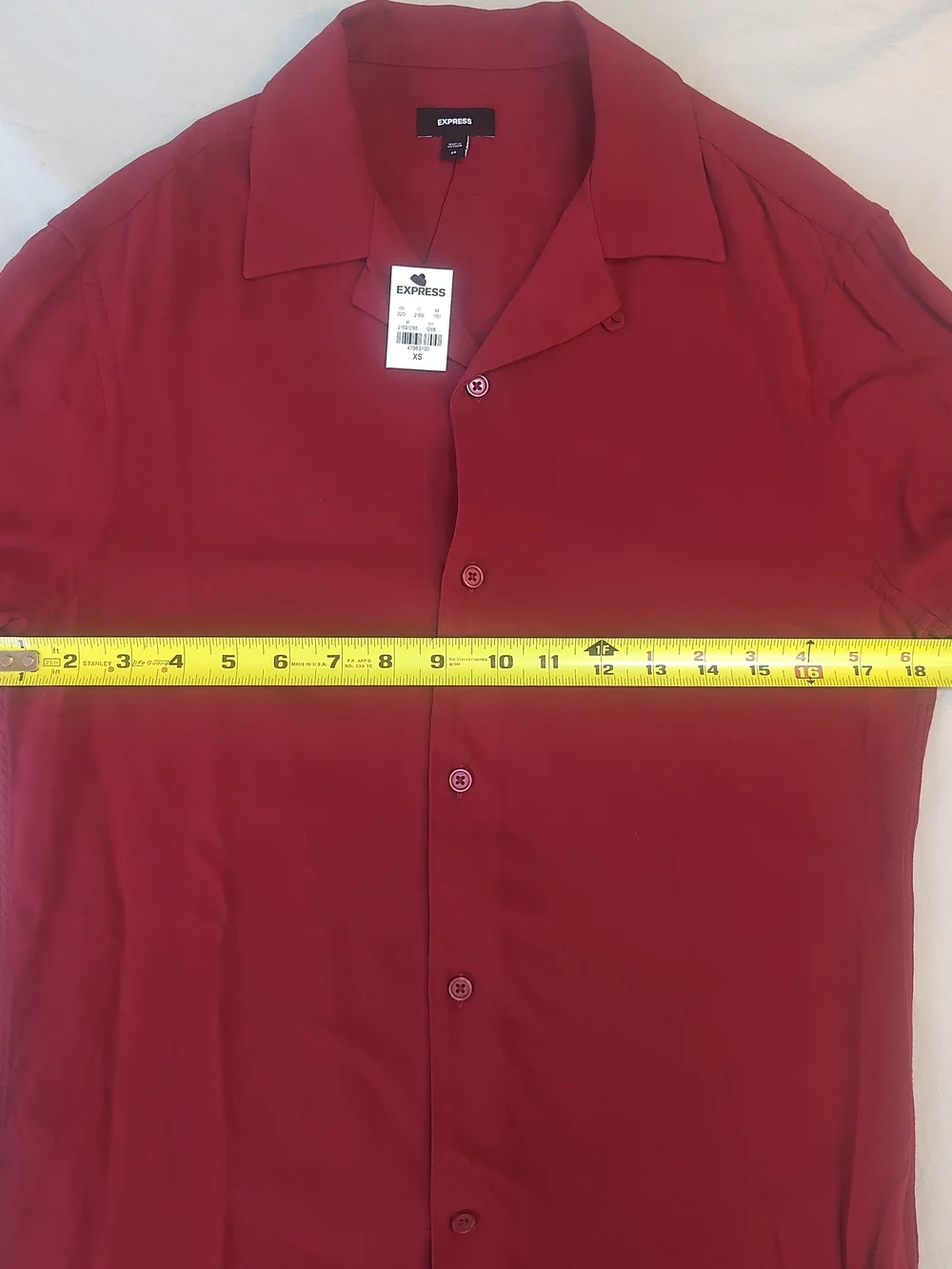 Express Men’s Short Sleeve Button-Down Shirt - Red- XS